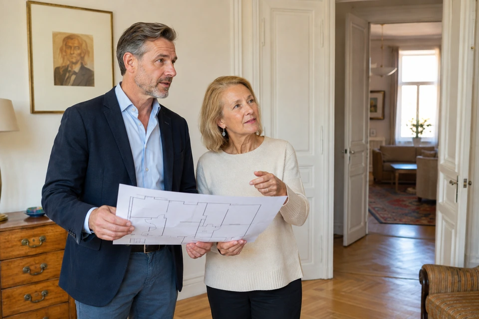 Symbolische Betrachtung eines Wohnraums anhand eines Grundrisses